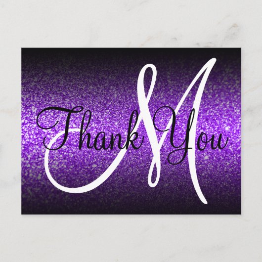 Black Ombre Violet Glitzer Monogram Vielen Dank Postkarte (Vorderseite)