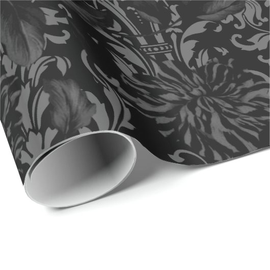 Black On Black Acanthus Leaf Black Floral Palace Geschenkpapier (Rolleneckpunkt)