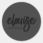 Black on Black Modern Brush Script Beauty Business Runder Aufkleber (Vorderseite)