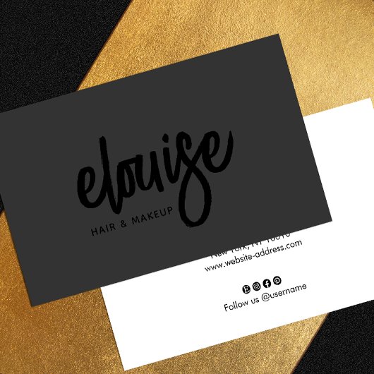 Black on Black Modern Brush Script Beauty Business Visitenkarte