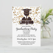 Black on Gold Grad mit Confetti Graduierungsparty Einladung (Stehend Vorderseite)