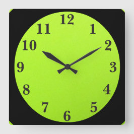Black On Lime Green Quadratische Wanduhr