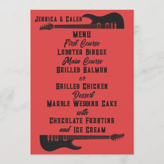 Black on Red Heavy Metal Wedding Menükarte (Vorderseite)