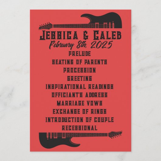 Black on Red Heavy Metal Wedding Programm (Vorderseite)