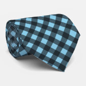 Black on Sky Blue Gingham Karo Krawatte (Gerollt)