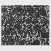 Black on White Acanthus Leaf Black Floral Palace Geschenkpapier (Flach)