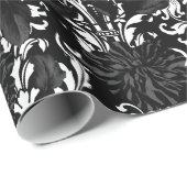 Black on White Acanthus Leaf Black Floral Palace Geschenkpapier (Rolleneckpunkt)