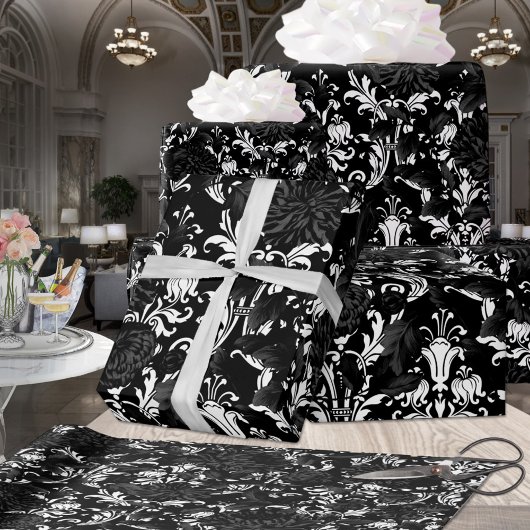 Black on White Acanthus Leaf Black Floral Palace Geschenkpapier