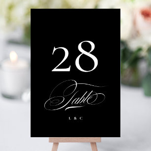 Black on White Elegant Calligraphy Wedding Tischnummer