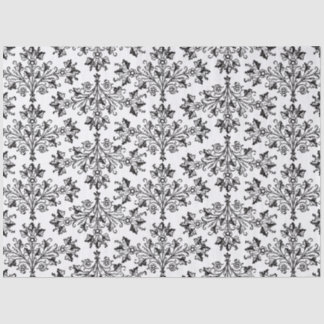 Black on White Elegant Floral Damask Seidenpapier