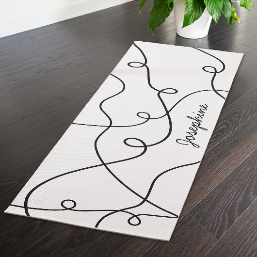 Black On White Geometric Loops Pattern And Name Yogamatte