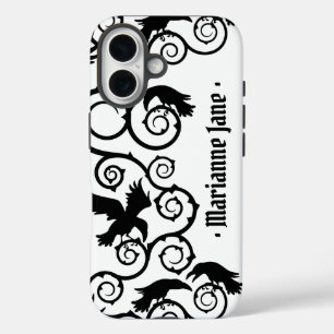 Black on White Hexe Gothic Viktorianisch Raven Got iPhone 16 Hülle