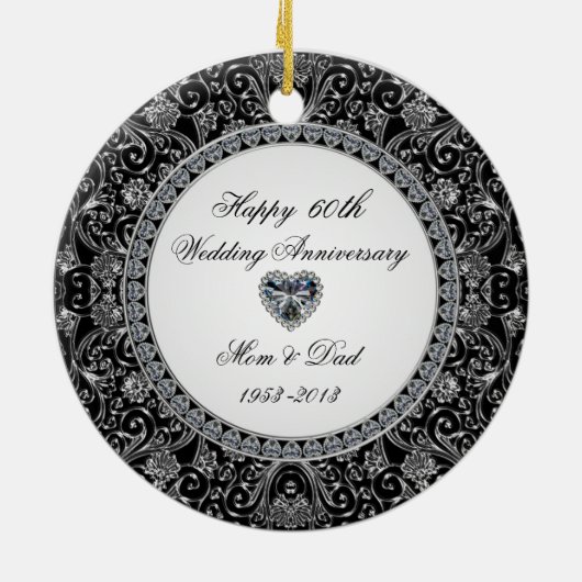 Black Onyx Diamond Wedding Jubiläum Keramik Ornament (Hinten)