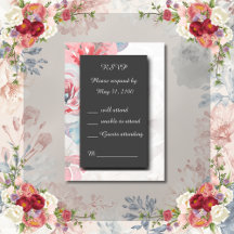 Black onyx Floral Rose Hochzeit RSVP Response Card