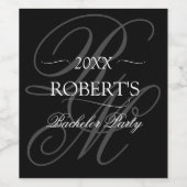Black Onyx Minimalistisch Monogram Bachelor Party Weinetikett (Einzelnes Label)