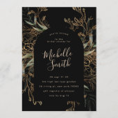 Black Onyx Modern Gold Boho Leafy Brautparty Einladung (Vorderseite)