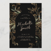 Black Onyx Modern Gold Boho Leafy Brautparty Einladung (Vorderseite)