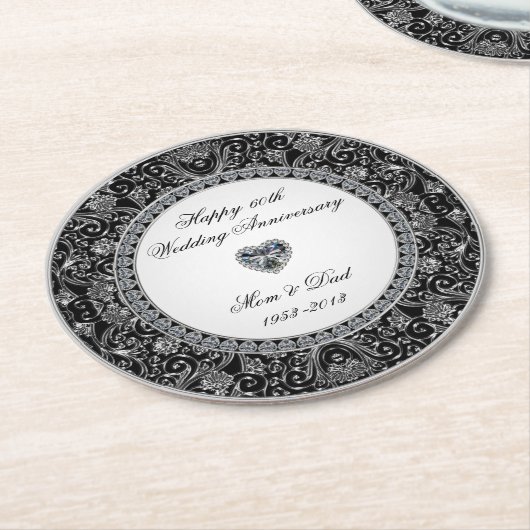Black Onyx Style Diamond Wedding Jubiläum Runder Pappuntersetzer (Angewinkelt)