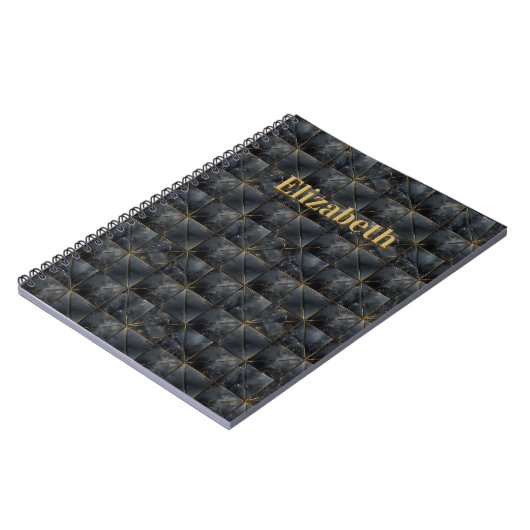 Black Onyx Tiled Pattern Name Monogram Notizblock (Linke Seite)