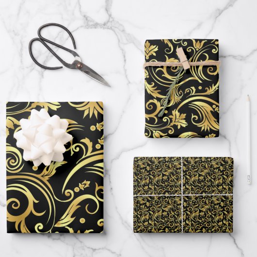 Black Onyx und Gold Geschenkpapier Set (Vorderseite)