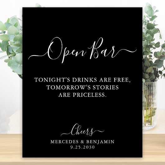 Black Open Bar Calligraphy Personalisiert Wedding Poster