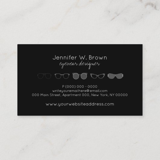 Black Optical Eye Sonnenbrille Visitenkarte (Rückseite)