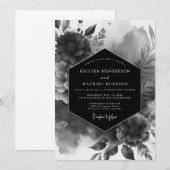 Black Opulent Bloom Wedding Einladung (Vorne/Hinten)
