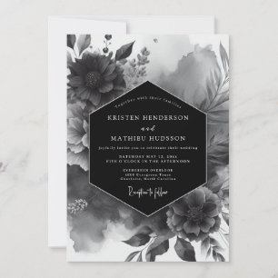 Black Opulente Blütenhochzeit Einladung