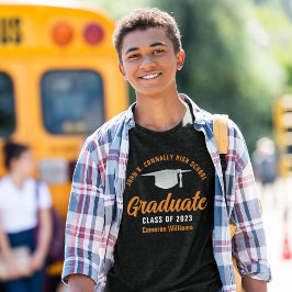 Black Orange Abschluss Personalisiert 2025 Graduat T-Shirt