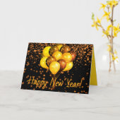 Black Orange Balloons GLÜCKLICH NEUES JAHR Persona Karte (Gelbe Blume)