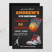 Black Orange Basketball Einladung zum Geburtstag (Vorne/Hinten)