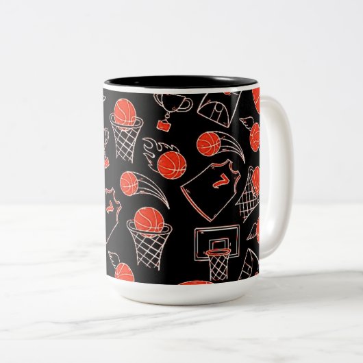 Black & Orange Basketball Thema Zweifarbige Tasse (VorderseiteRechts)