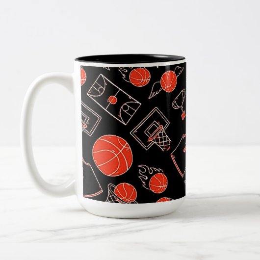 Black & Orange Basketball Thema Zweifarbige Tasse (Links)