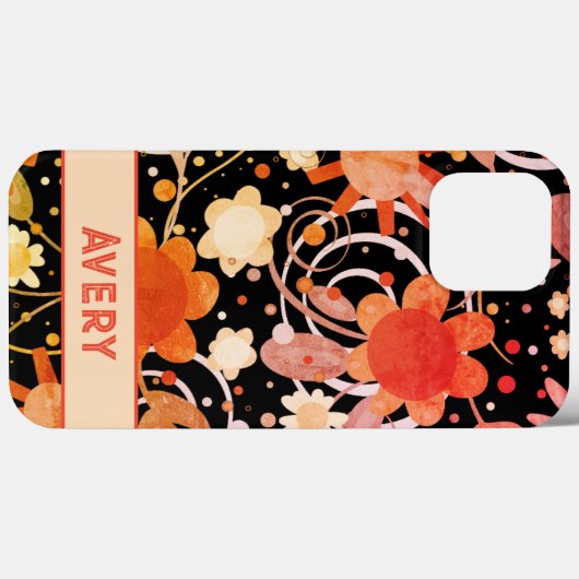 Black Orange Boho Floral Inspirivity iPhone Case (Rückseite (Horizontal))