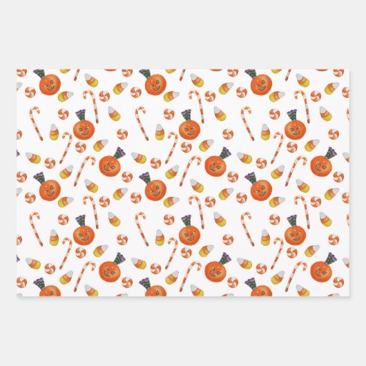 Black Orange Candy Pumpkin Hexenmeister Halloween Geschenkpapier Set (Vorderseite)