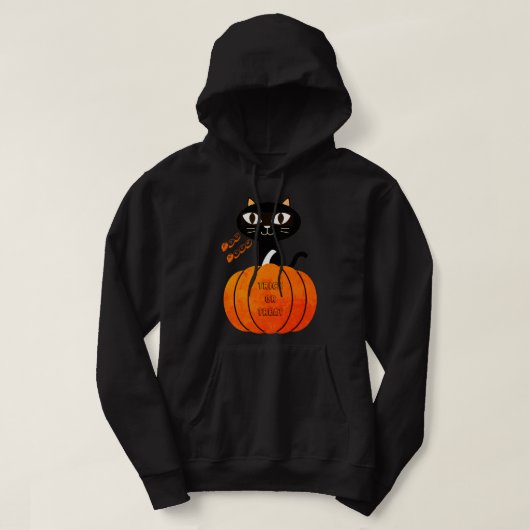 Black Orange Cat Pumpkin Trick oder Treat Hallowee Hoodie (Design vorne)