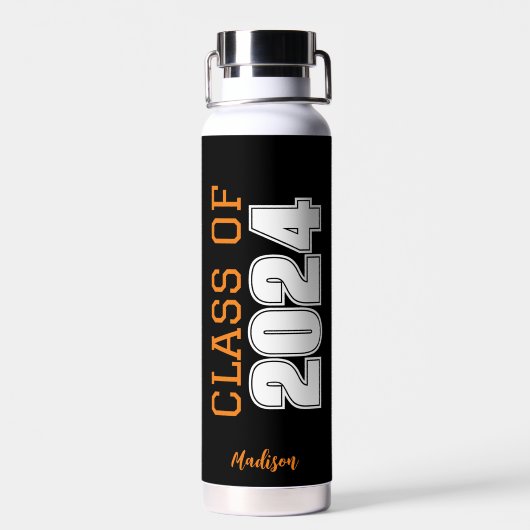 Black Orange Class 2024 Personalisierter Abschluss Trinkflasche (Rückseite)