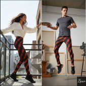 Black Orange Cyber Glitch Diagonal Stripe Leggings