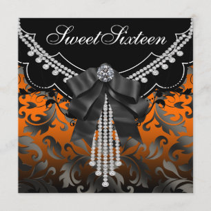 Black Orange Damask 16 . Geburtstag Party Einladun Einladung