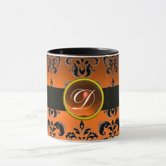 BLACK ORANGE DAMASK GEMSTONE MONOGRAMM TASSE (Zentrum)