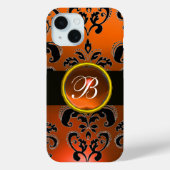 BLACK ORANGE DAMASK MONOGRAMM Gemstone Case-Mate iPhone Hülle (Rückseite)