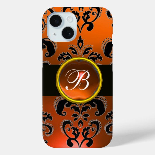 BLACK ORANGE DAMASK MONOGRAMM Gemstone Case-Mate iPhone Hülle (Rückseite)