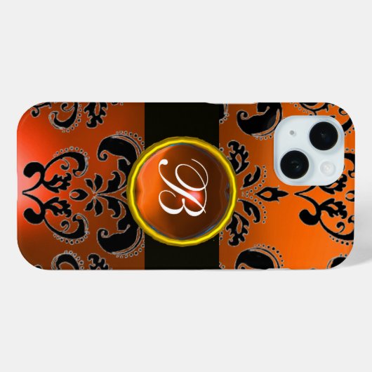 BLACK ORANGE DAMASK MONOGRAMM Gemstone Case-Mate iPhone Hülle (Rückseite (Horizontal))