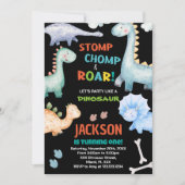 Black Orange Dinosaurier Geburtstagseinladungen Einladung (Vorderseite)