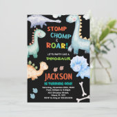 Black Orange Dinosaurier Geburtstagseinladungen Einladung (Stehend Vorderseite)