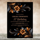 Black Orange Floral 21st Birthday Party Einladung