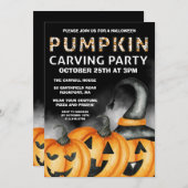 Black Orange Fun Halloween Pumpkin Carving Party Einladung (Vorne/Hinten)