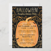 Black & Orange Fun Halloween Pumpkin Carving Party Einladung (Vorderseite)