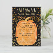 Black & Orange Fun Halloween Pumpkin Carving Party Einladung (Stehend Vorderseite)