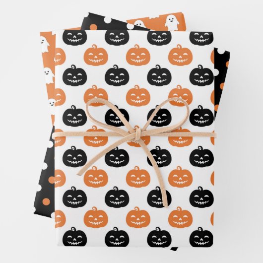 Black Orange Ghost Pumpkin Dots Halloween Geschenkpapier Set (Beispiel)